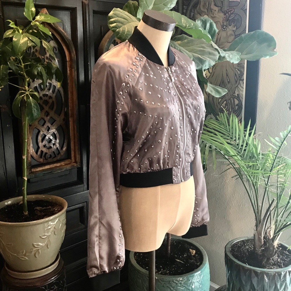 Layla ASOS studded metallic satin bomber jacket - Picture 5 of 8